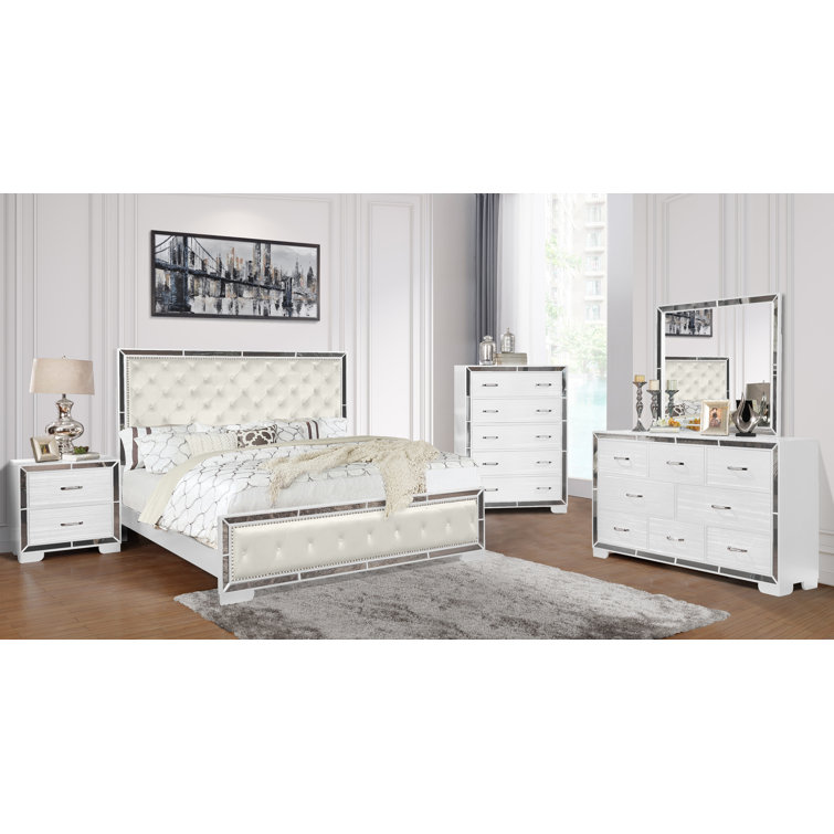 Bella Esprit Anzell 5Pc Bedroom Set With Mirror Trim, White & Reviews